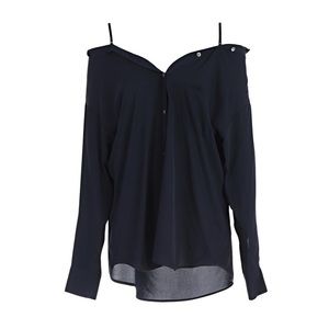 Theory off shoulder navy shirt 100% silk
